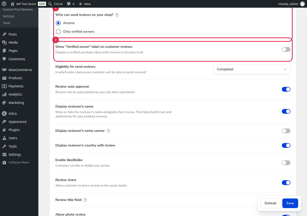 ReviewX Anyone vs Verified Owners Review Submission Settings