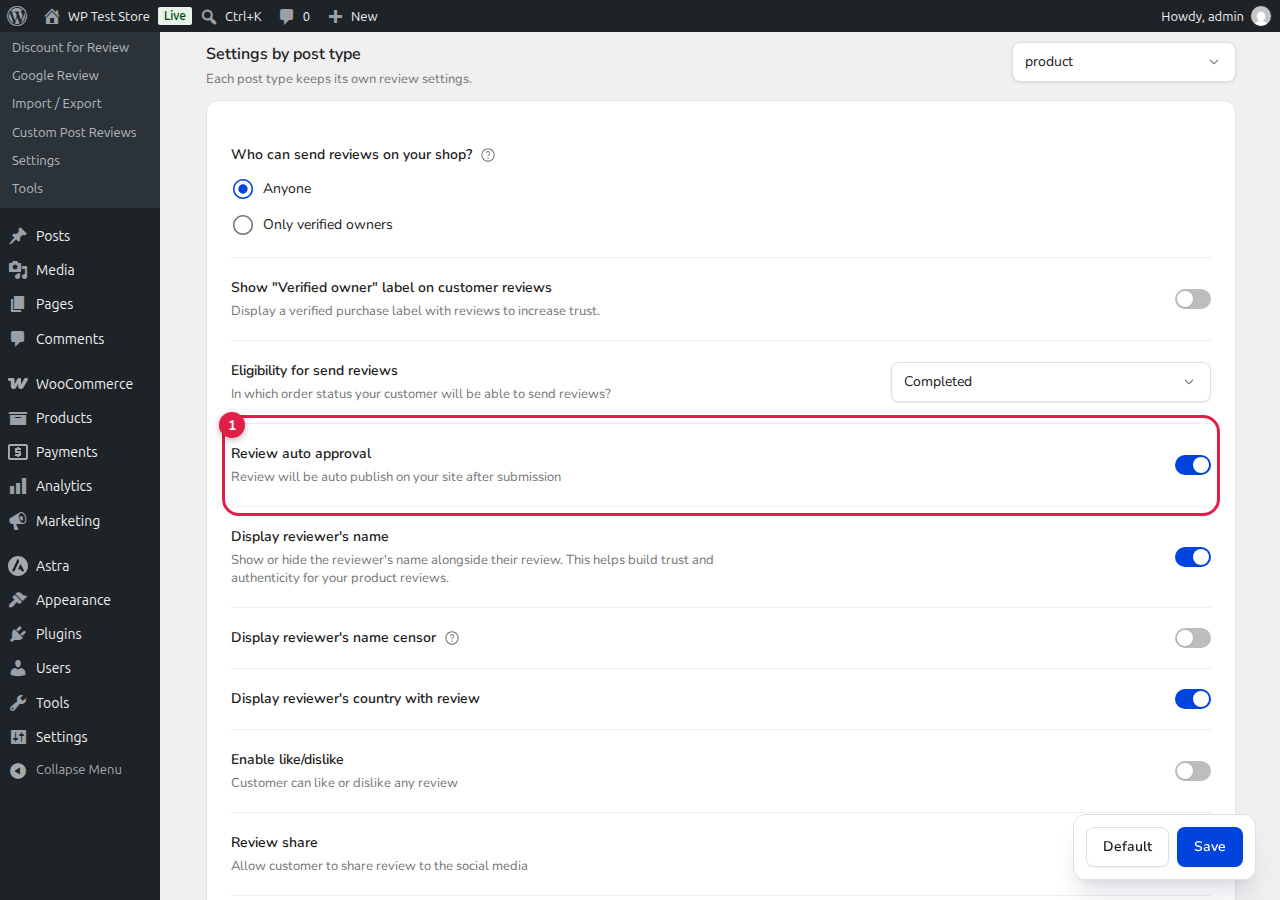 ReviewX Review Auto Approval Setting