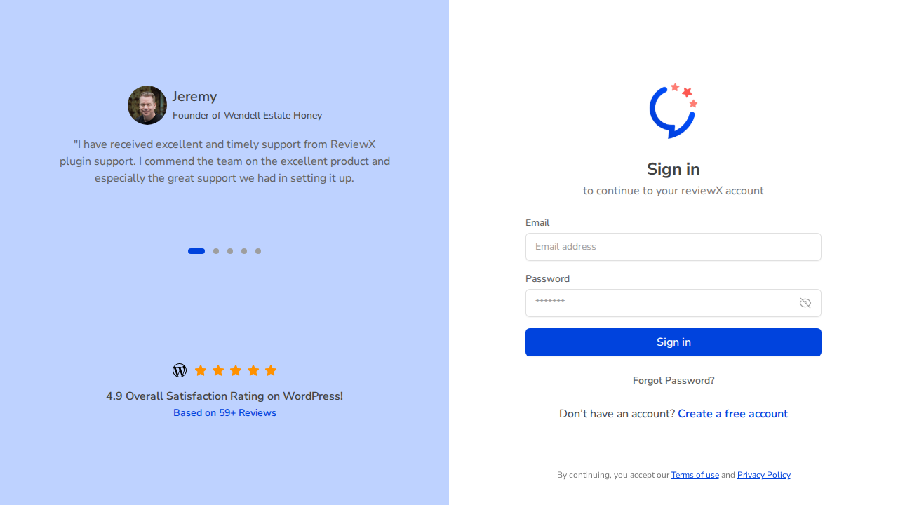 ReviewX Client Portal Sign In