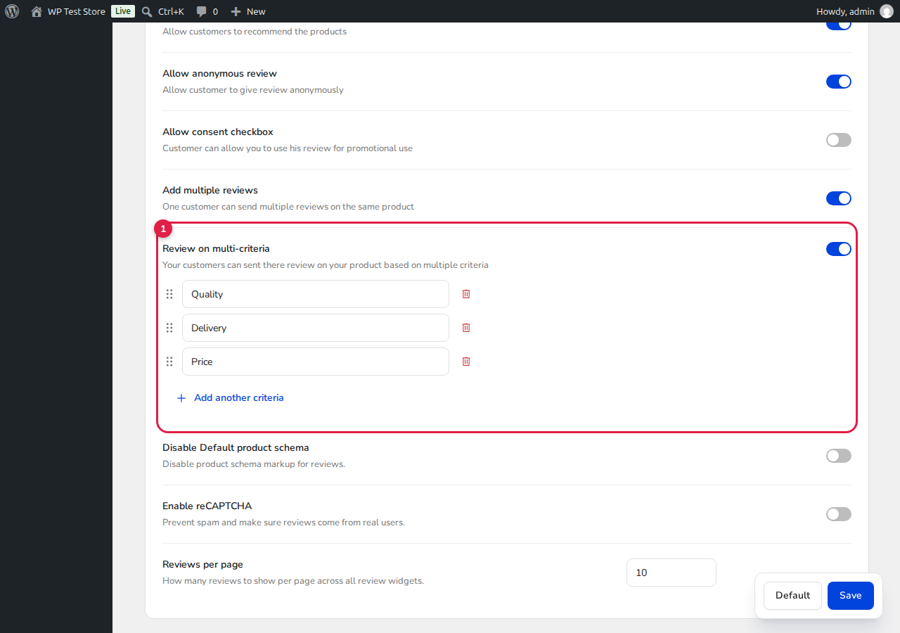 Multi-Criteria Review Configuration in ReviewX