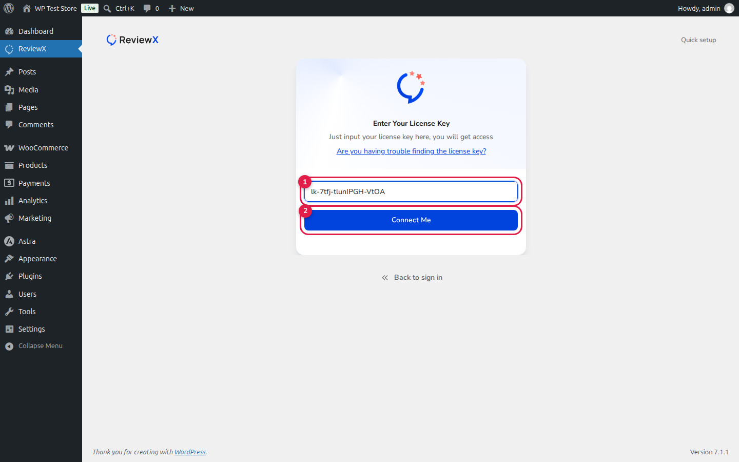 ReviewX License Key Activation during Onboarding