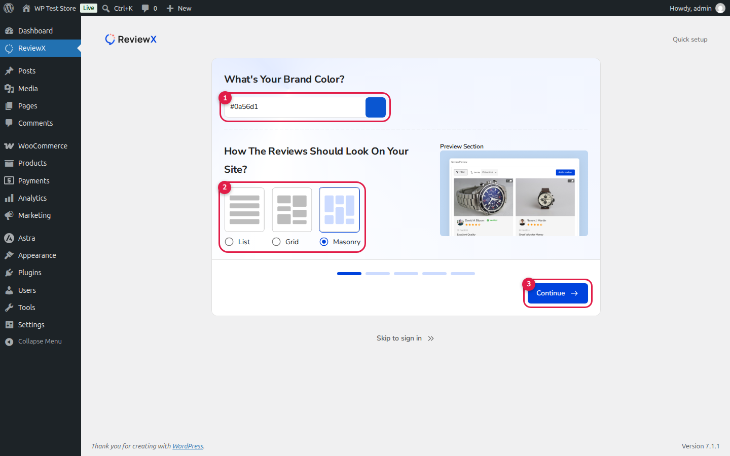 ReviewX Quick Setup Checklist Onboarding Step 1