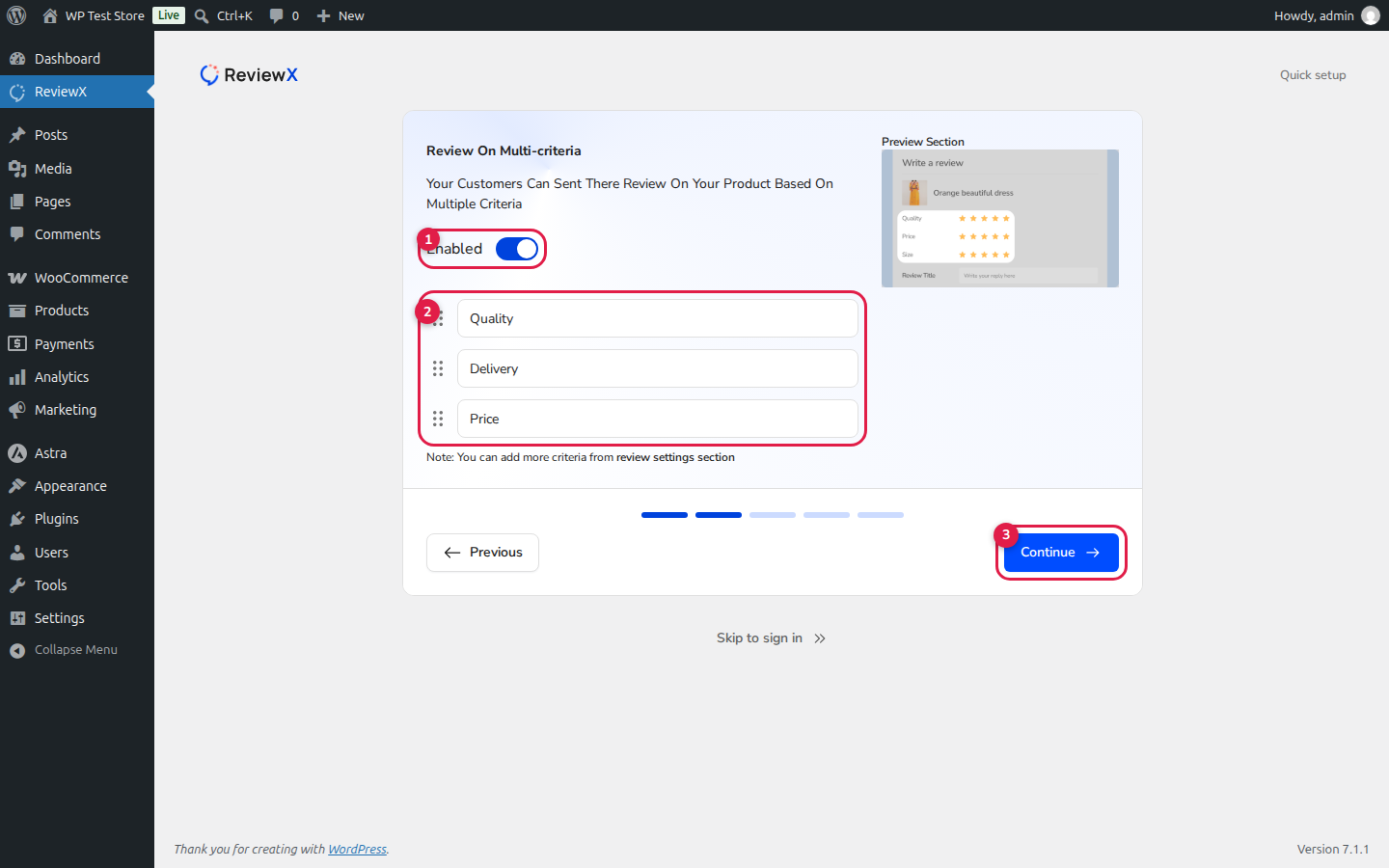 ReviewX Onboarding Step 2 Multi-Criteria Review Setup