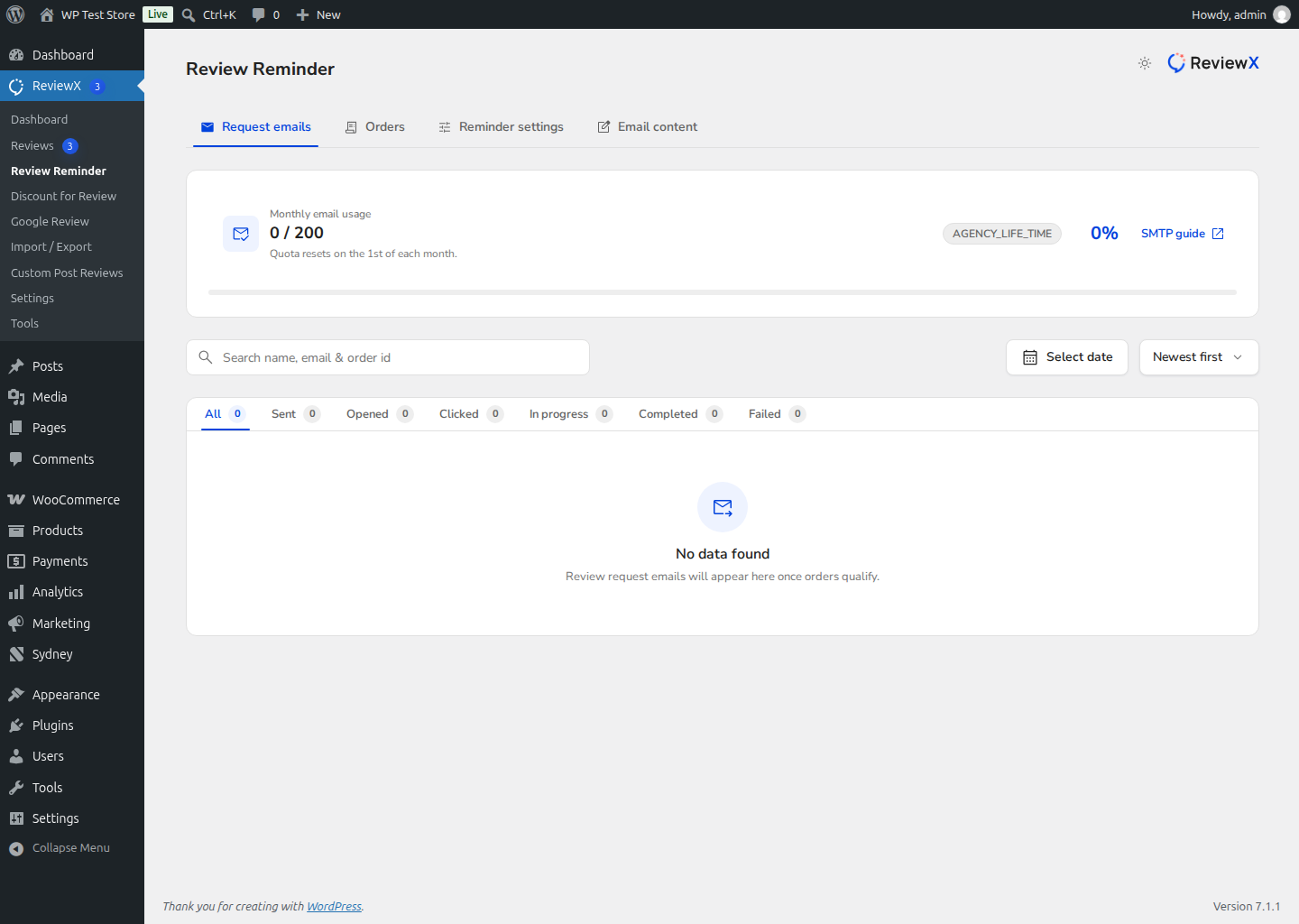 ReviewX Review Reminder Orders Filter