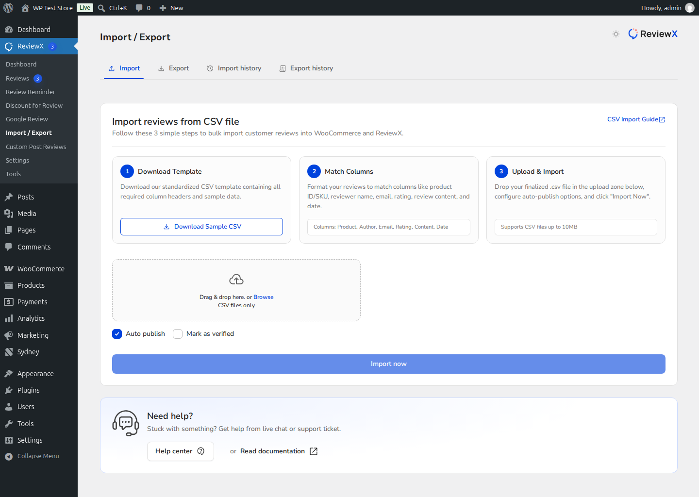 ReviewX Import Reviews from CSV Wizard