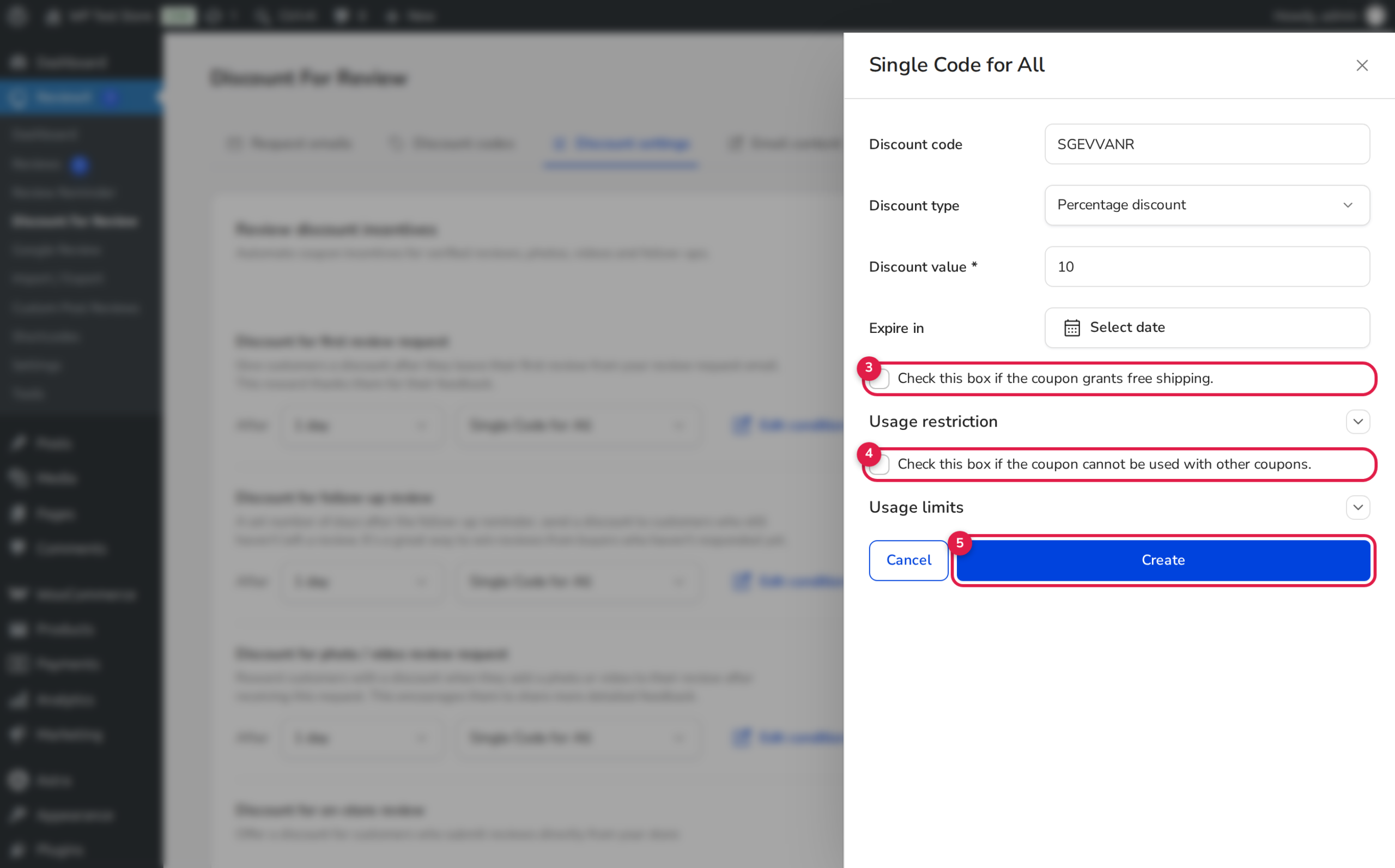 ReviewX Follow-Up Review Discount Rules and Coupon Incentive Modal