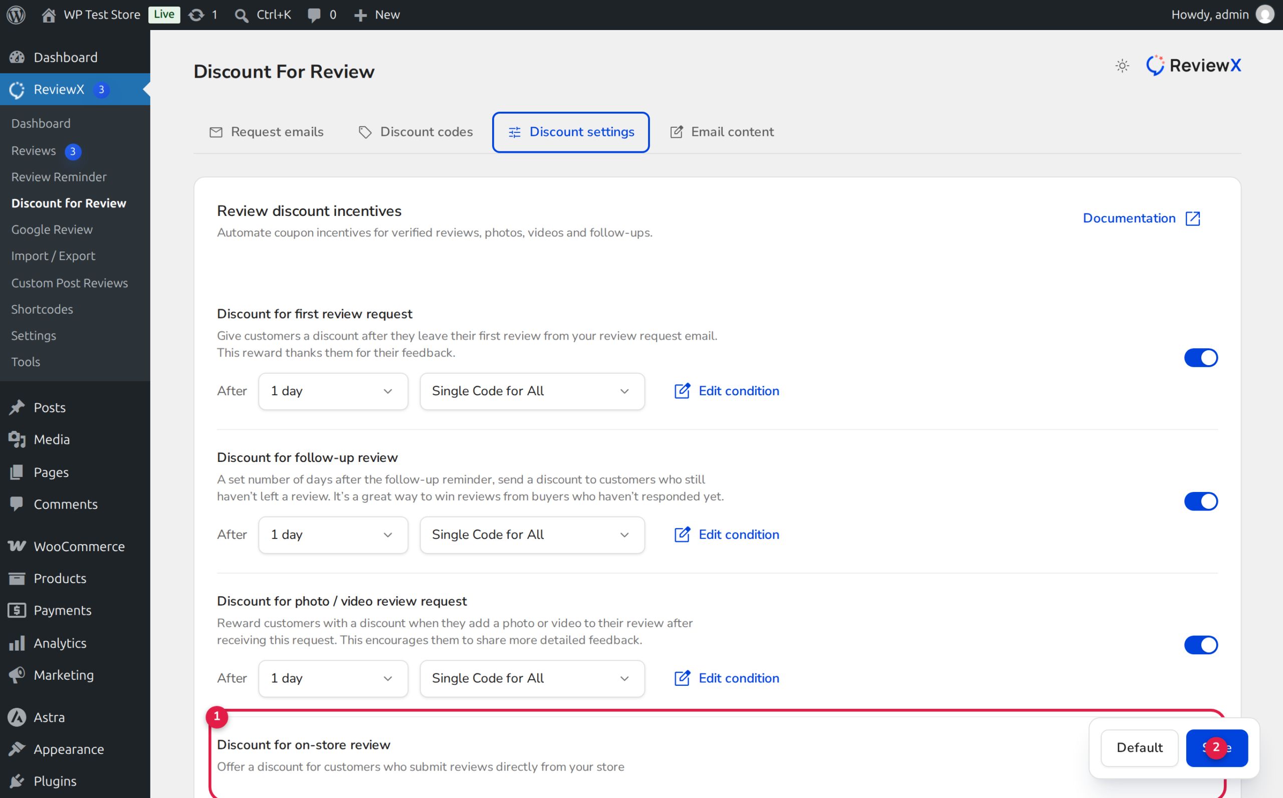 ReviewX On-Store Review Discount Incentive and Automated Coupon Reward