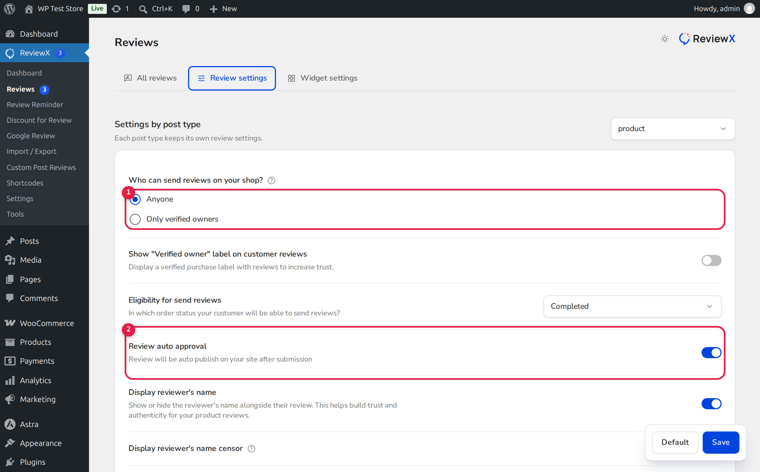 ReviewX Guest Reviews and Non-Registered Customer Submission Settings