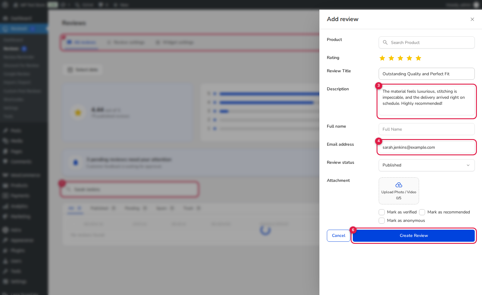 ReviewX Add Manual Review Side Drawer Form