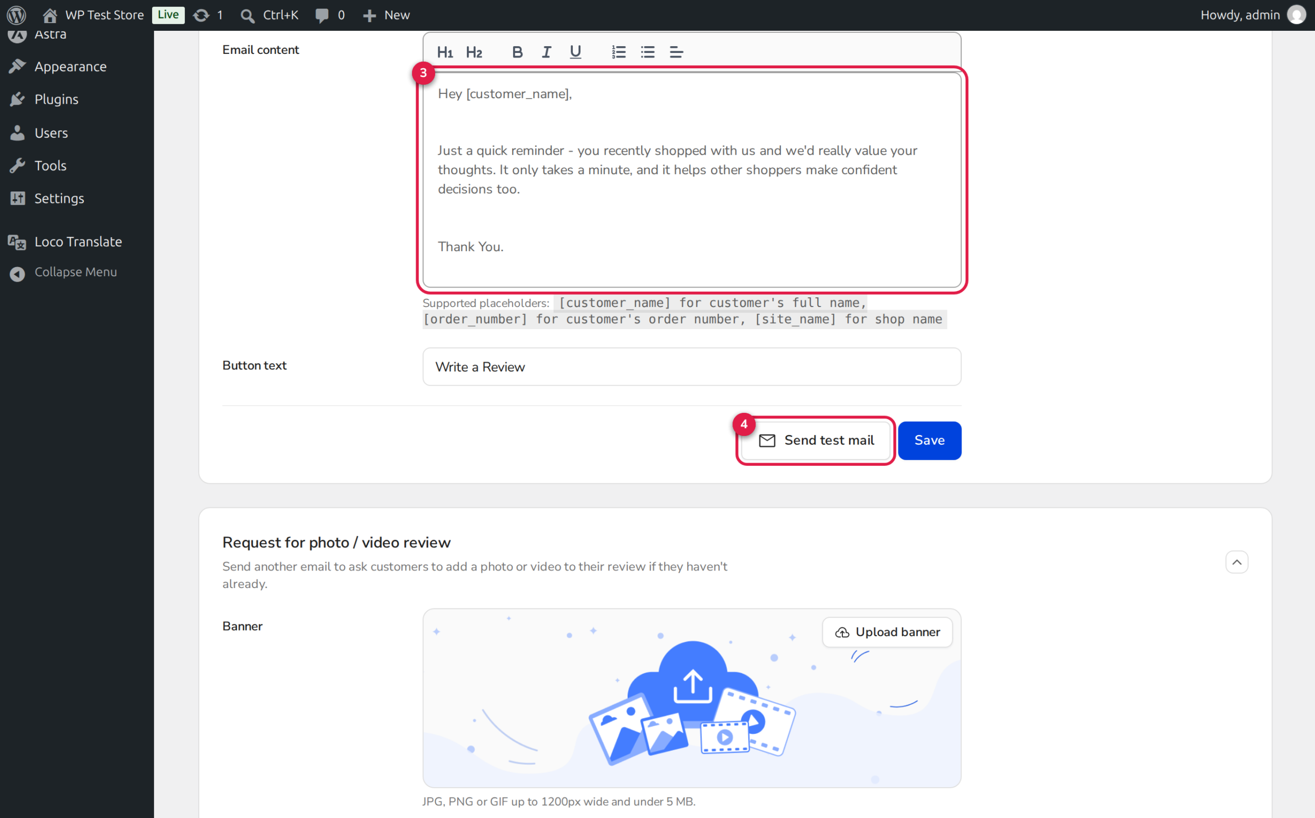 ReviewX Photo and Video Review Request Email Customizer and Banner Upload
