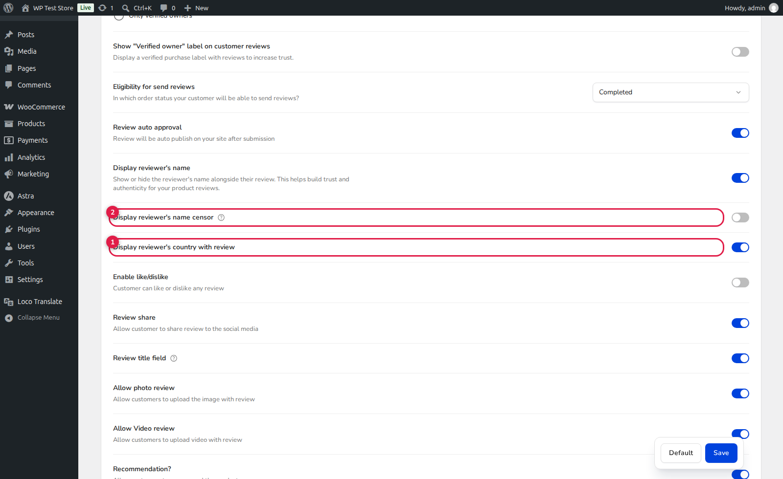ReviewX Reviewer Country Flag and Name Display Settings