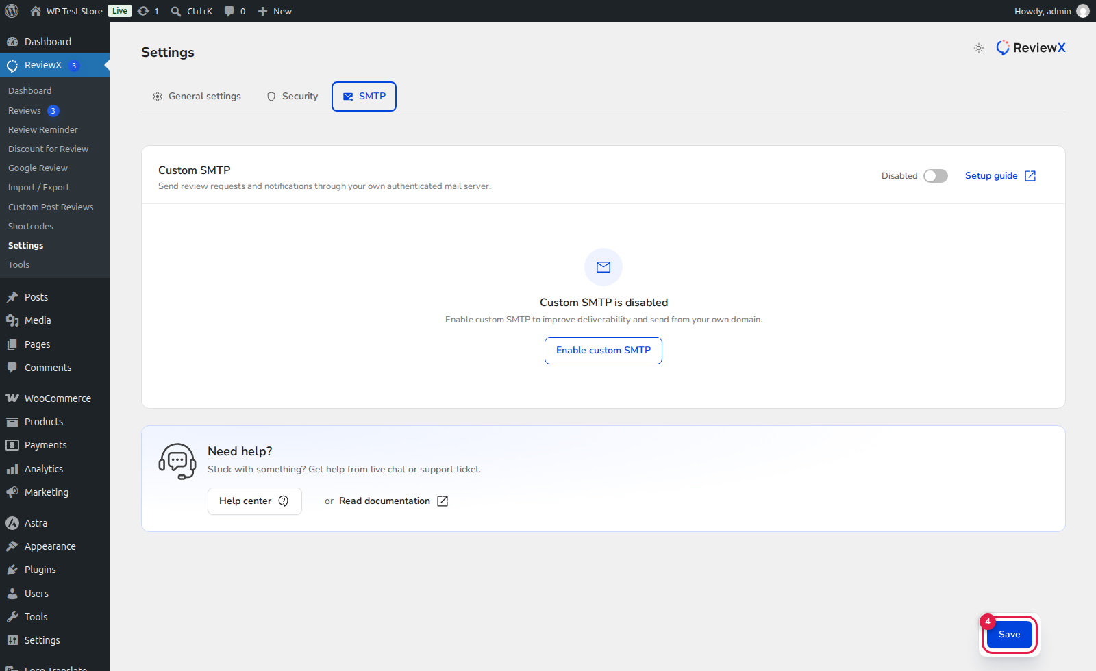 ReviewX Custom SMTP Sender Name and From Email Configuration