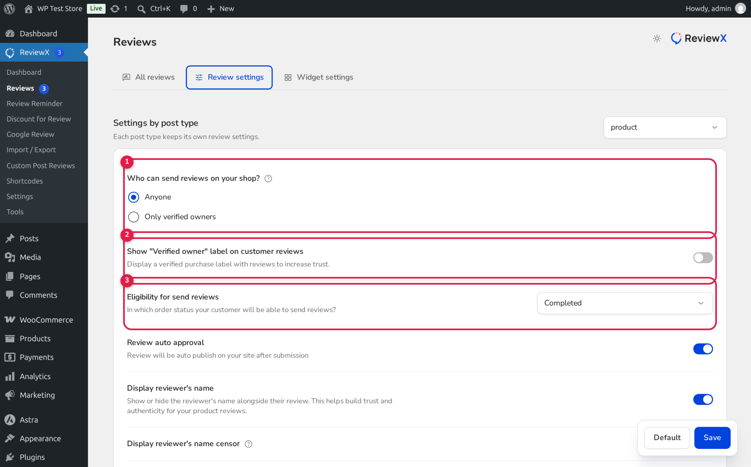 ReviewX Verified Owner Badge Settings and Eligibility Controls