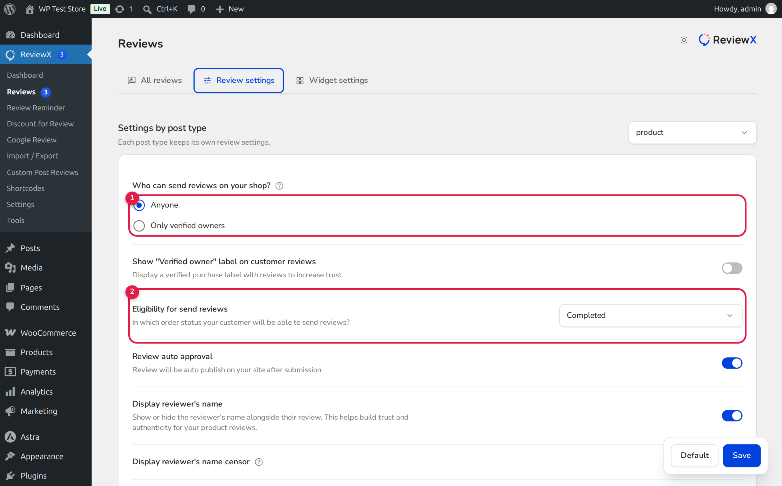 ReviewX Only Verified Owners Review Submission Policy Setting