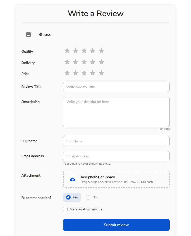 ReviewX Review Submission Form Component