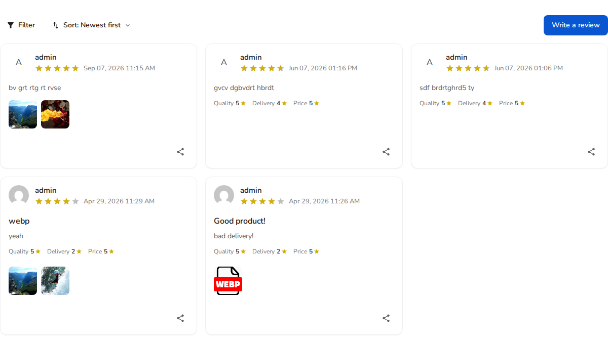 ReviewX Shortcode Review List Component