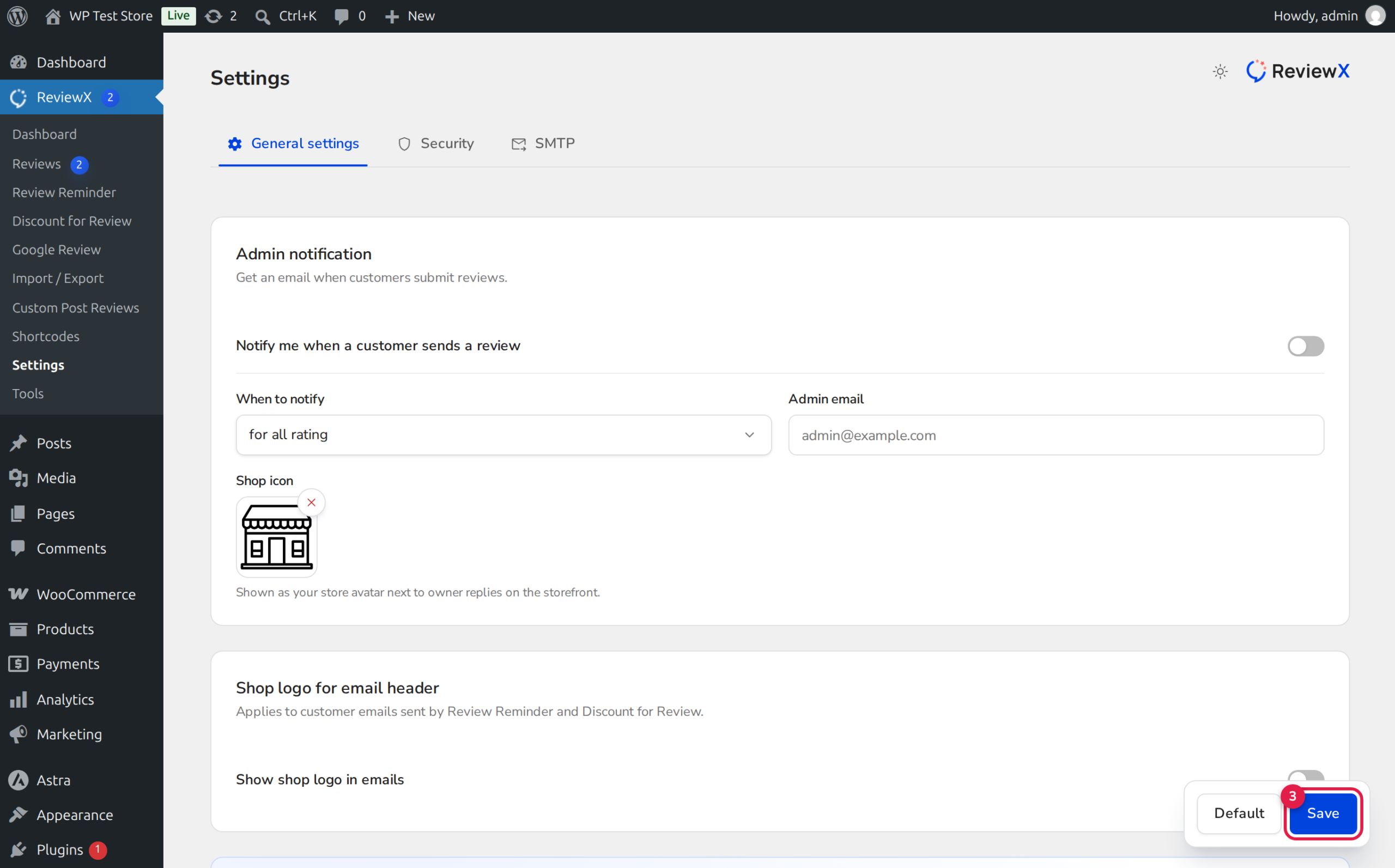 ReviewX Shop Icon Custom Logo Setting for Admin Replies