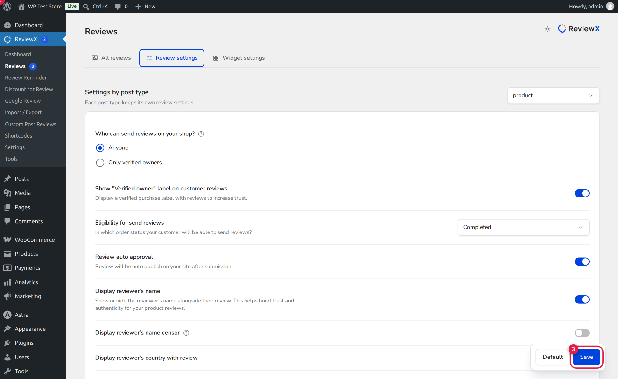 ReviewX Auto Approval Review Moderation Settings and Controls
