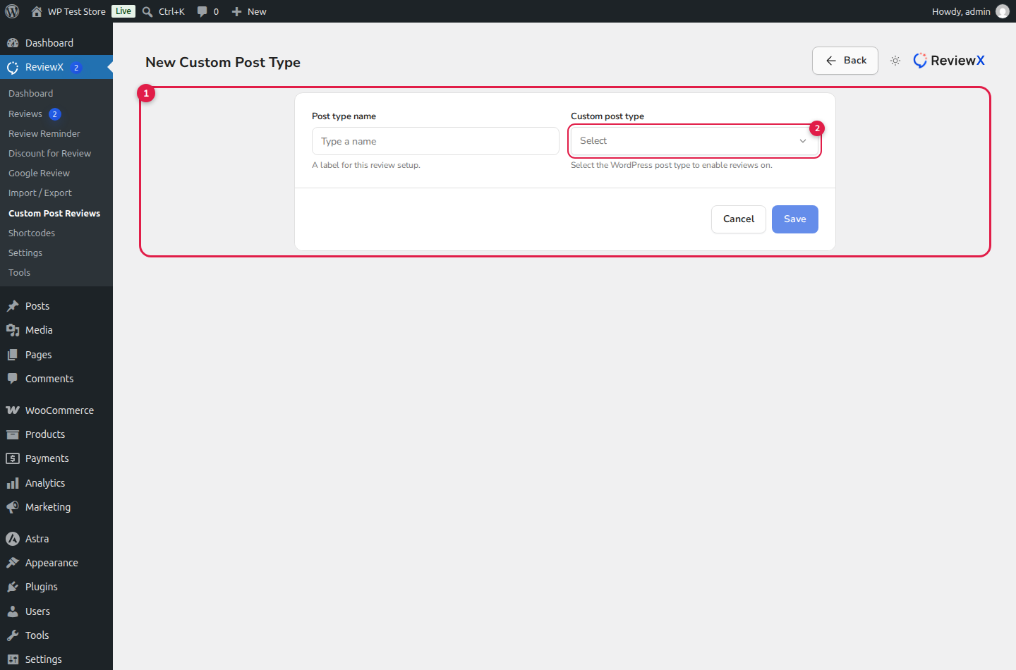 ReviewX Custom Post Type Review Setup and Schema Configuration