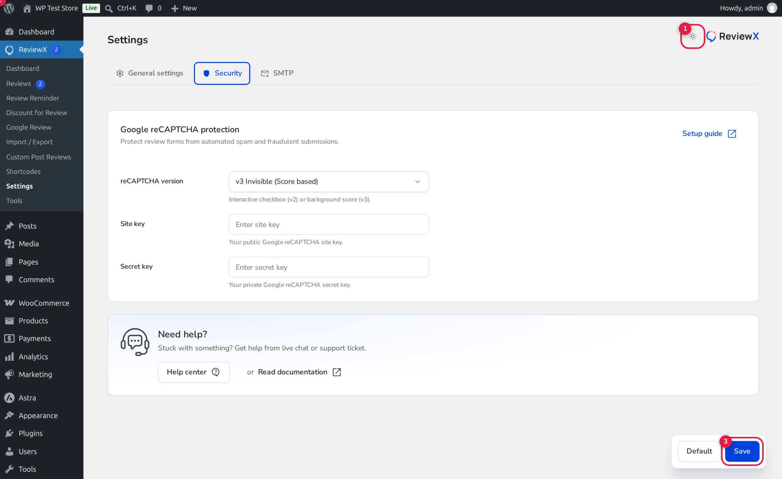 ReviewX REST API and Developer Security Configuration