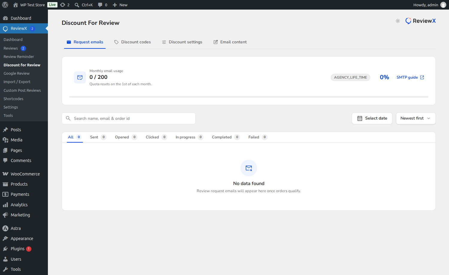 ReviewX Discount for First Review Request Configuration Card