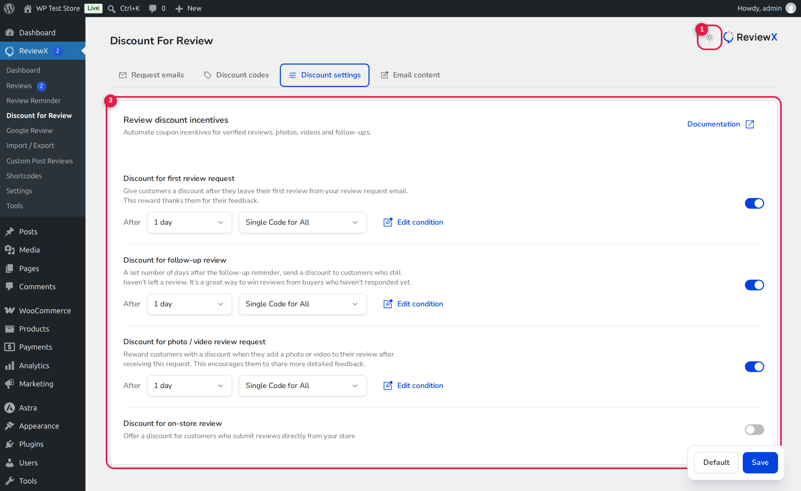 ReviewX Review Discount Incentive Settings and Exclusion Rules