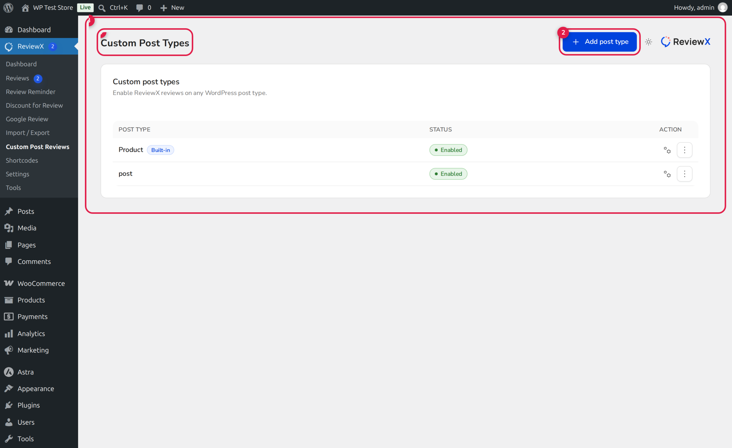 ReviewX Custom Post Types and Per-Product Review Setting Overrides
