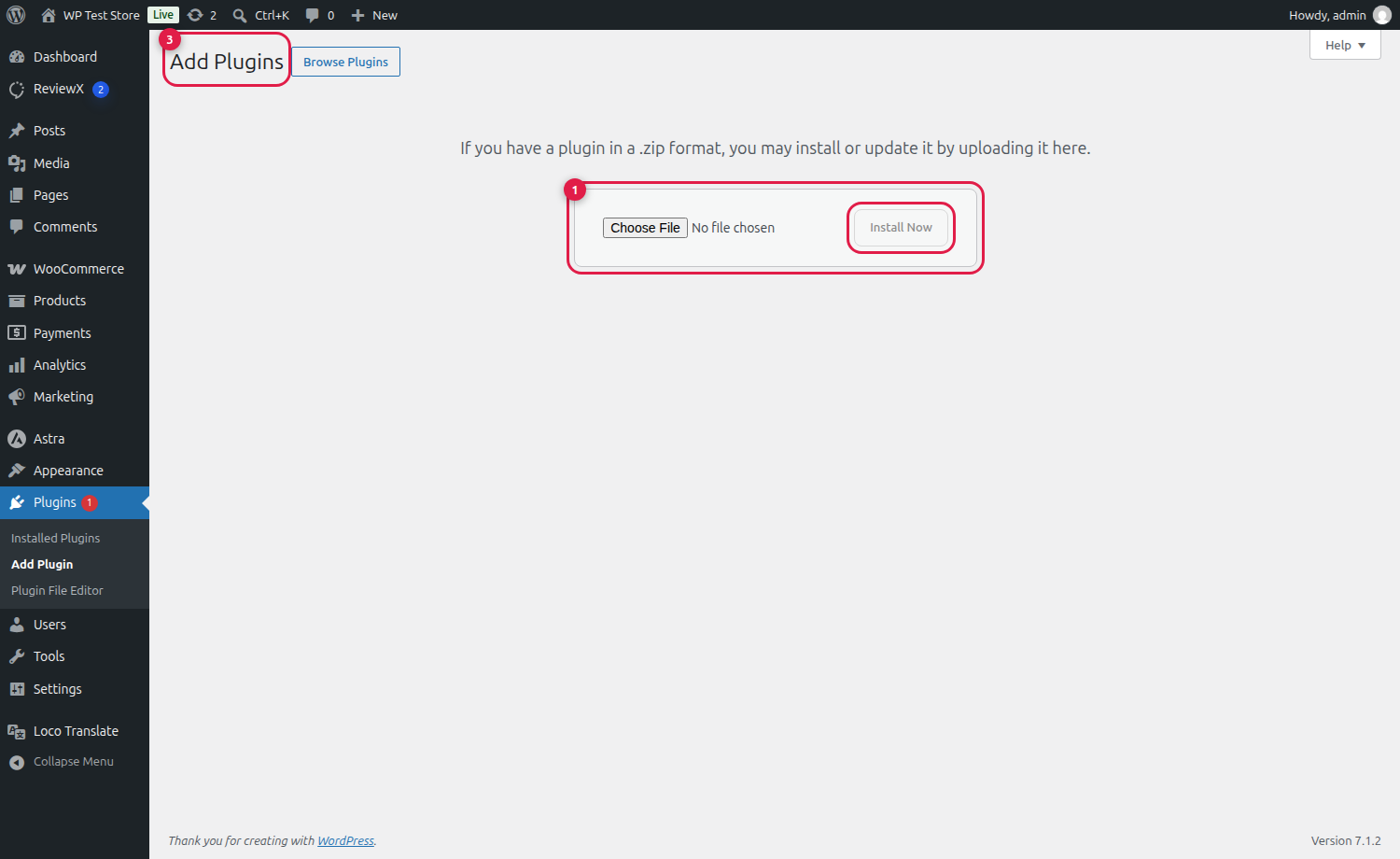 ReviewX Plugin Zip File Upload and Installation Screen
